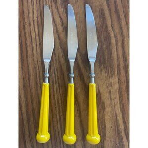 Vintage Fashion Wear-Yellow Modern Hollow Knife by Oxford Hall 1973 Set of 3